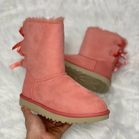 UGG Bailey Bow II Womens Mid-Calf Suede Winter Boots Pink 1016225 PBSM NEW Sz 7 - Picture 1 of 11